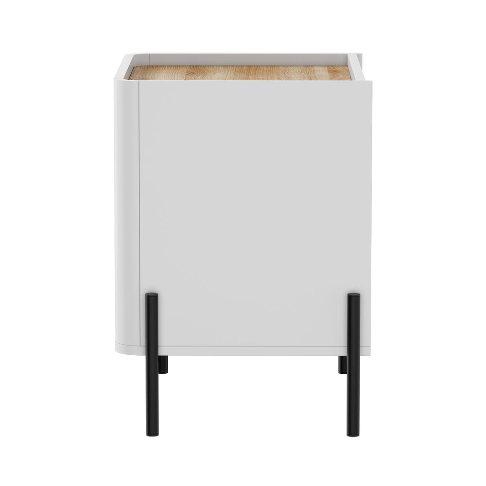 Oikiture 2PC Bedside Table 2 Drawer Nightstand Handle-Free White