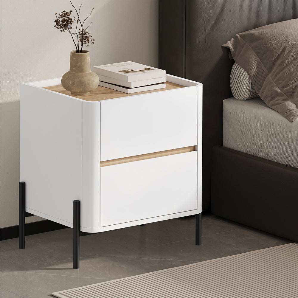 Oikiture 2PC Bedside Table 2 Drawer Nightstand Handle-Free White