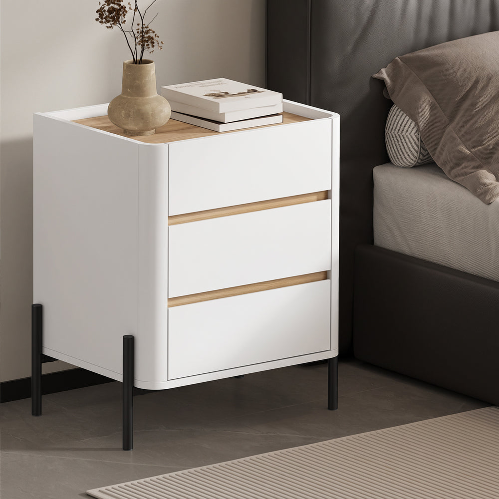 Oikiture Bedside Table 3 Drawer Nightstand Handle-Free White