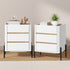 Oikiture 2PC Bedside Tables 3 Drawer Handle-Free Nightstands White Black