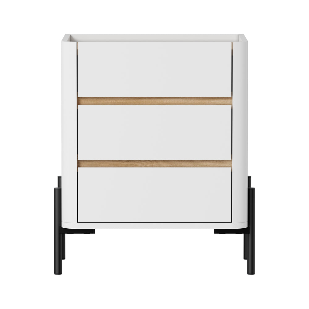 Oikiture Bedside Table 3 Drawer Nightstand Handle-Free White