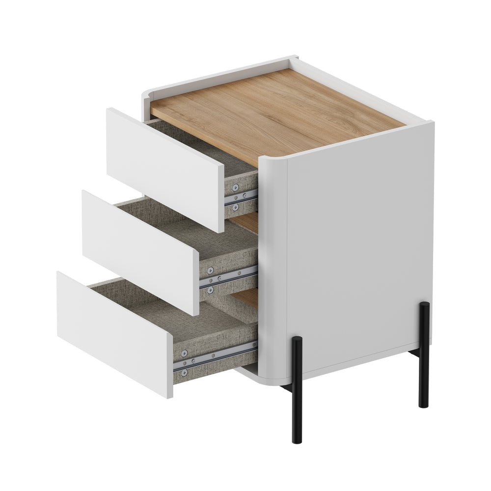 Oikiture Bedside Table 3 Drawer Nightstand Handle-Free White