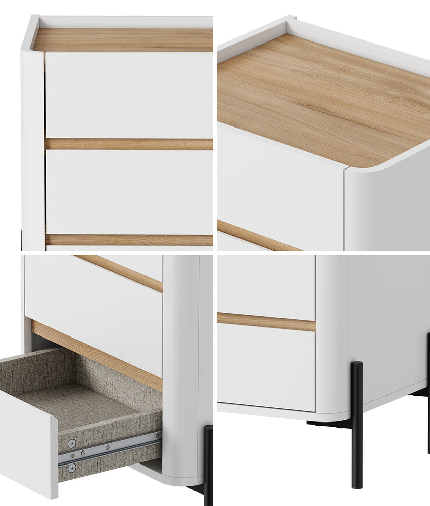 Oikiture Bedside Table 3 Drawer Nightstand Handle-Free White