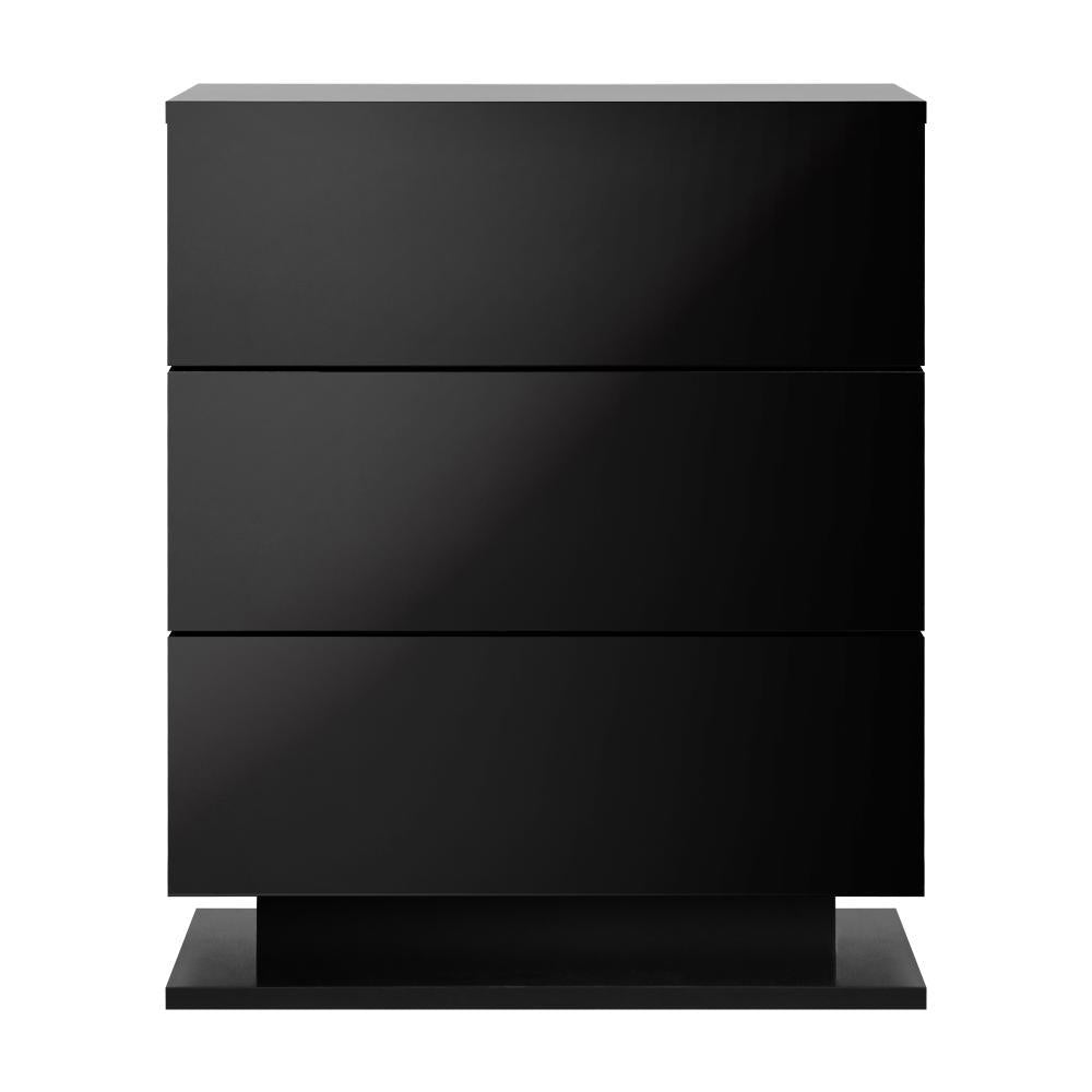 LED Bedside Table RGB 3 Drawers Black