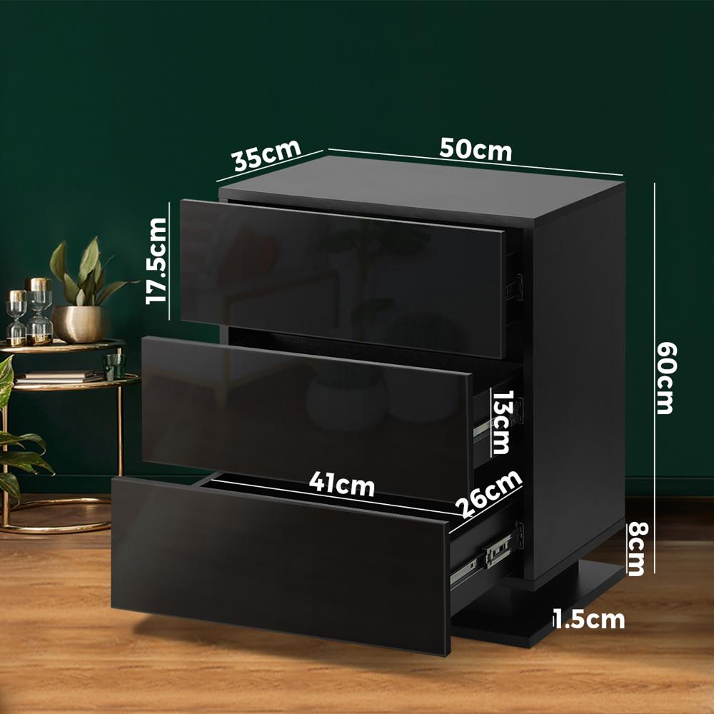 LED Bedside Table RGB 3 Drawers Black