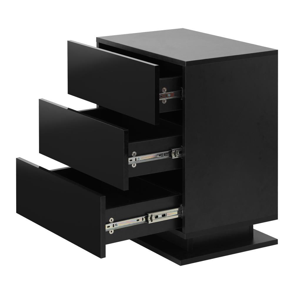 LED Bedside Table RGB 3 Drawers Black