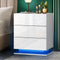 Oikiture LED Bedside Table RGB 3 Drawers High Gloss White Nightstand