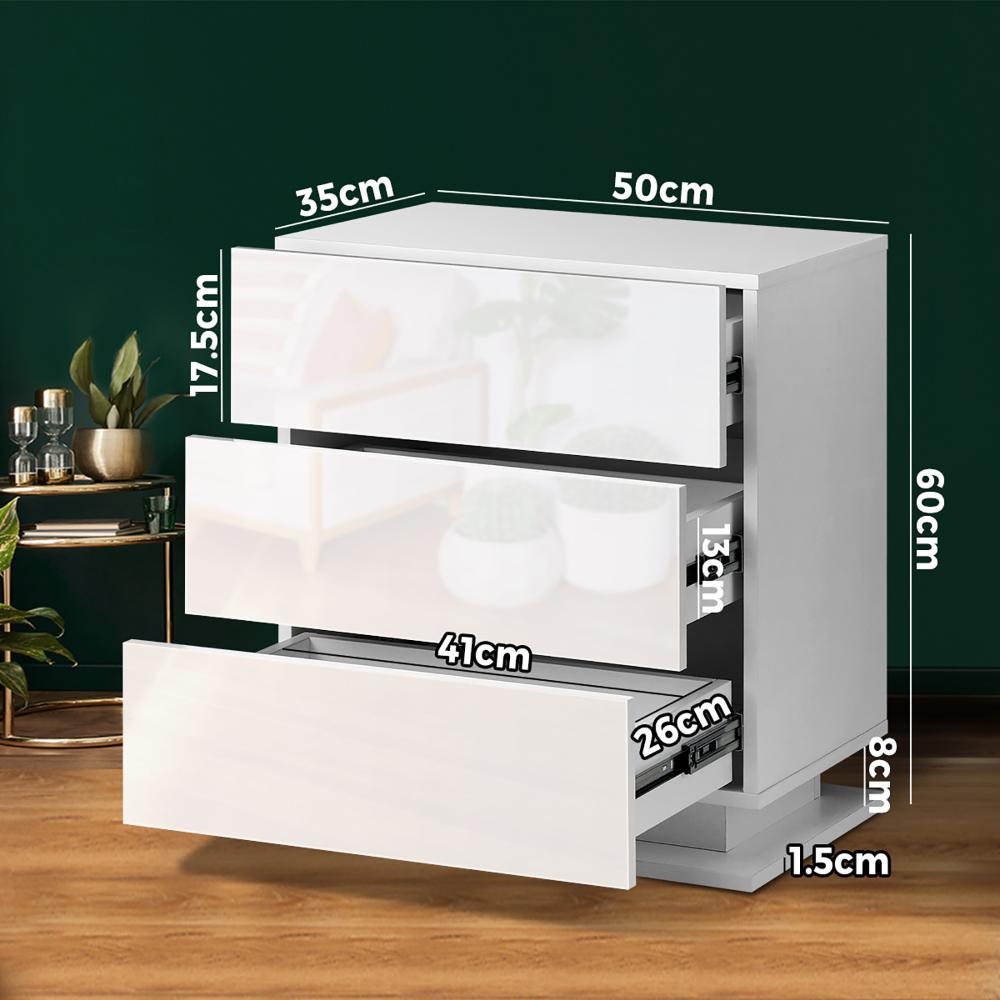 LED Bedside Table RGB 3 Drawers White