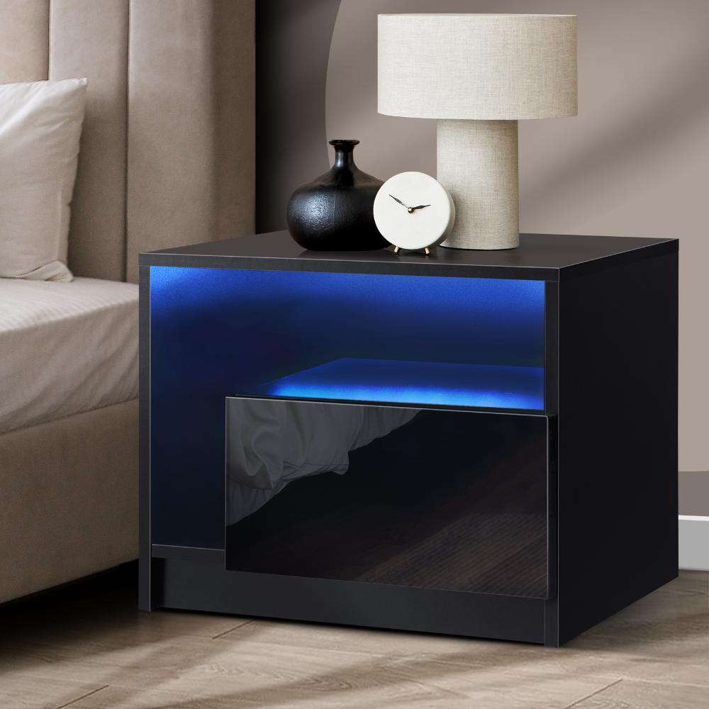 Bedside Tables RGB LED High Gloss Black