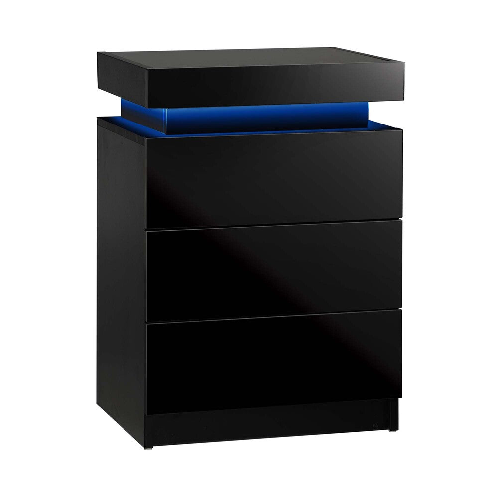 Bedside Tables Set of 2 LED Nightstand Black