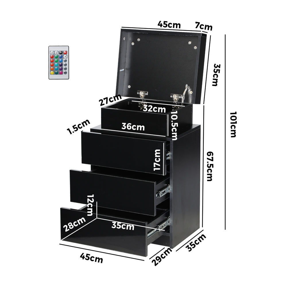 Bedside Tables Set of 2 LED Nightstand Black
