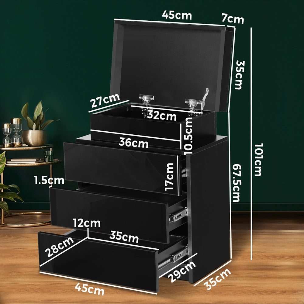 Bedside Tables Set of 2 LED Nightstand Black