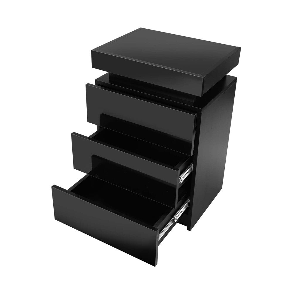 Bedside Tables Set of 2 LED Nightstand Black