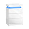 Oikiture LED Bedside Table with 3 Drawers & Lift‑Up Storage – High Gloss White