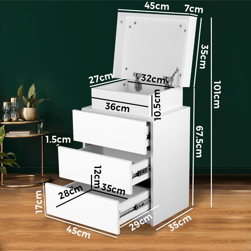 Bedside Table RGB LED 3 Drawers White