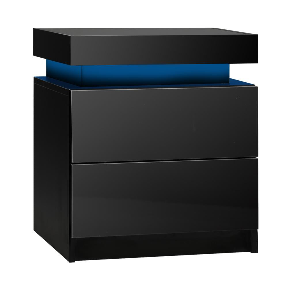 Bedside Table RGB LED 2 Drawers Black