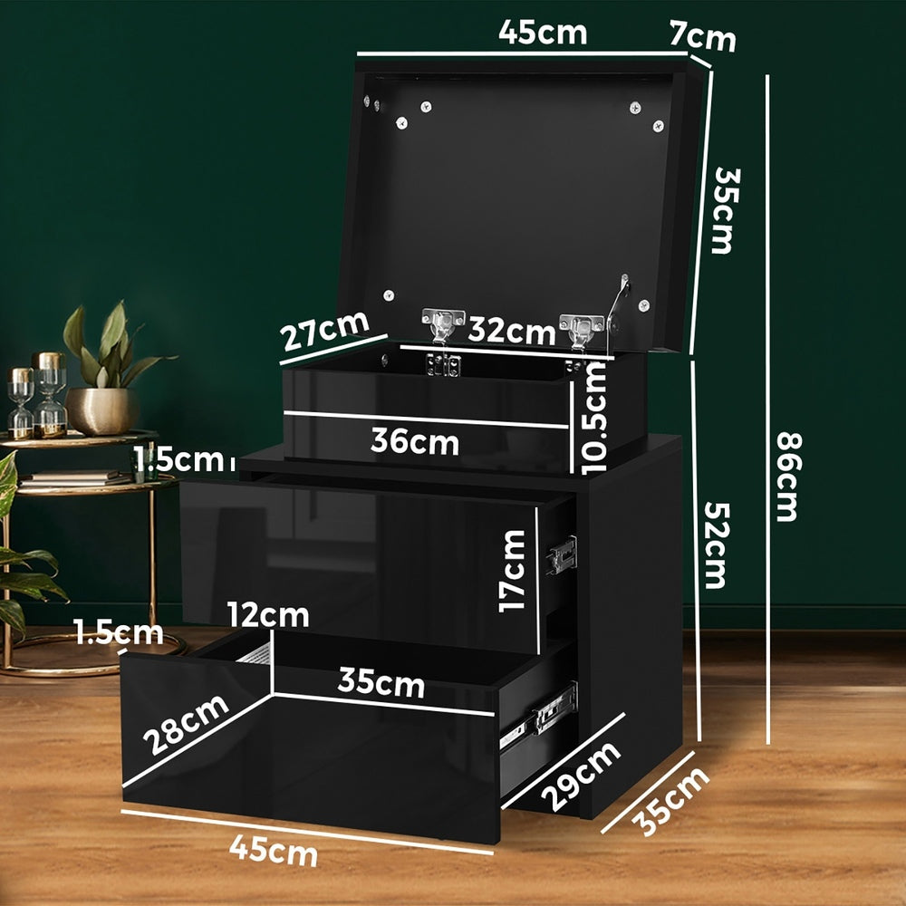 Bedside Tables Set of 2 LED Nightstand Side Table