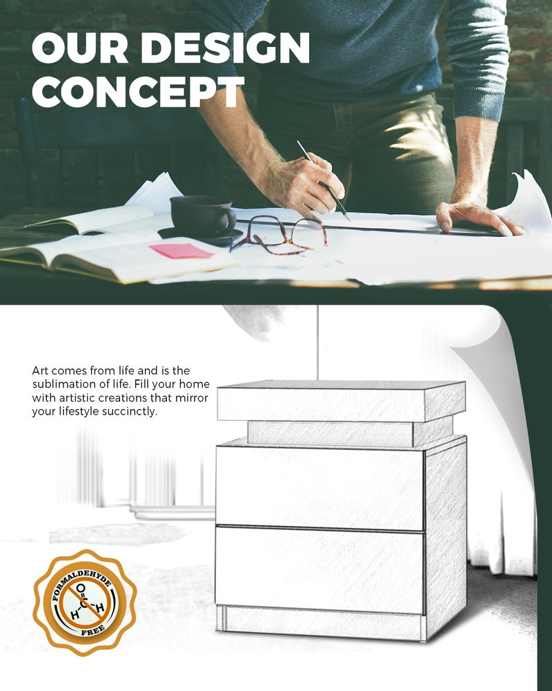 Bedside Tables Set of 2 LED Nightstand Side Table