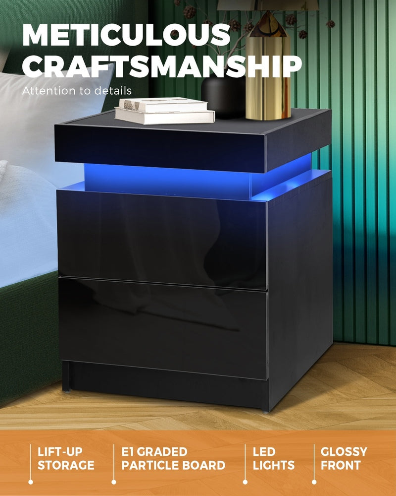 Bedside Tables Set of 2 LED Nightstand Side Table