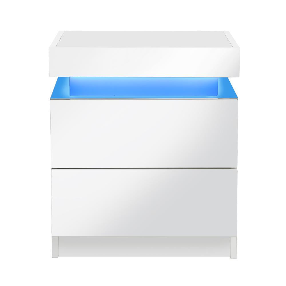 Bedside Table RGB LED 2 Drawers White