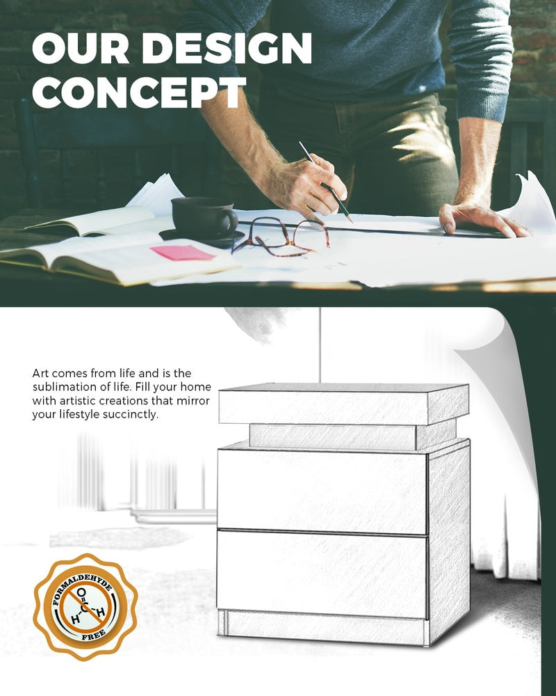 Bedside Tables Set of 2 LED White
