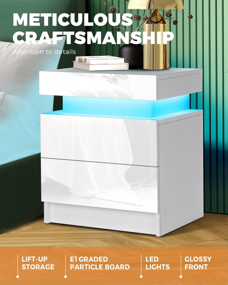 Bedside Tables Set of 2 LED White