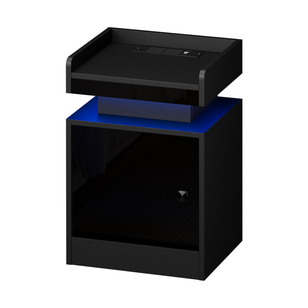 Oikiture LED Bedside Table USB Charging Station Black