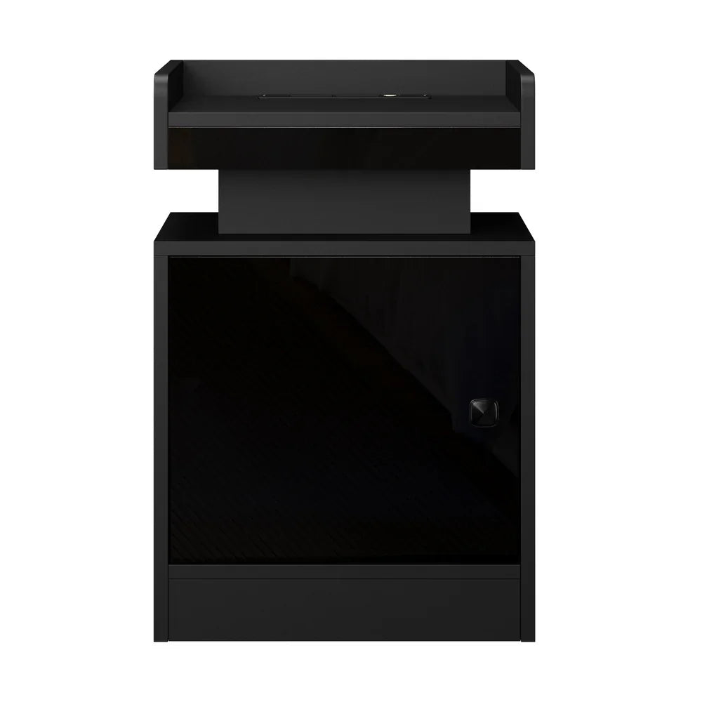 Oikiture 2x LED Bedside Table USB Charging Station Black