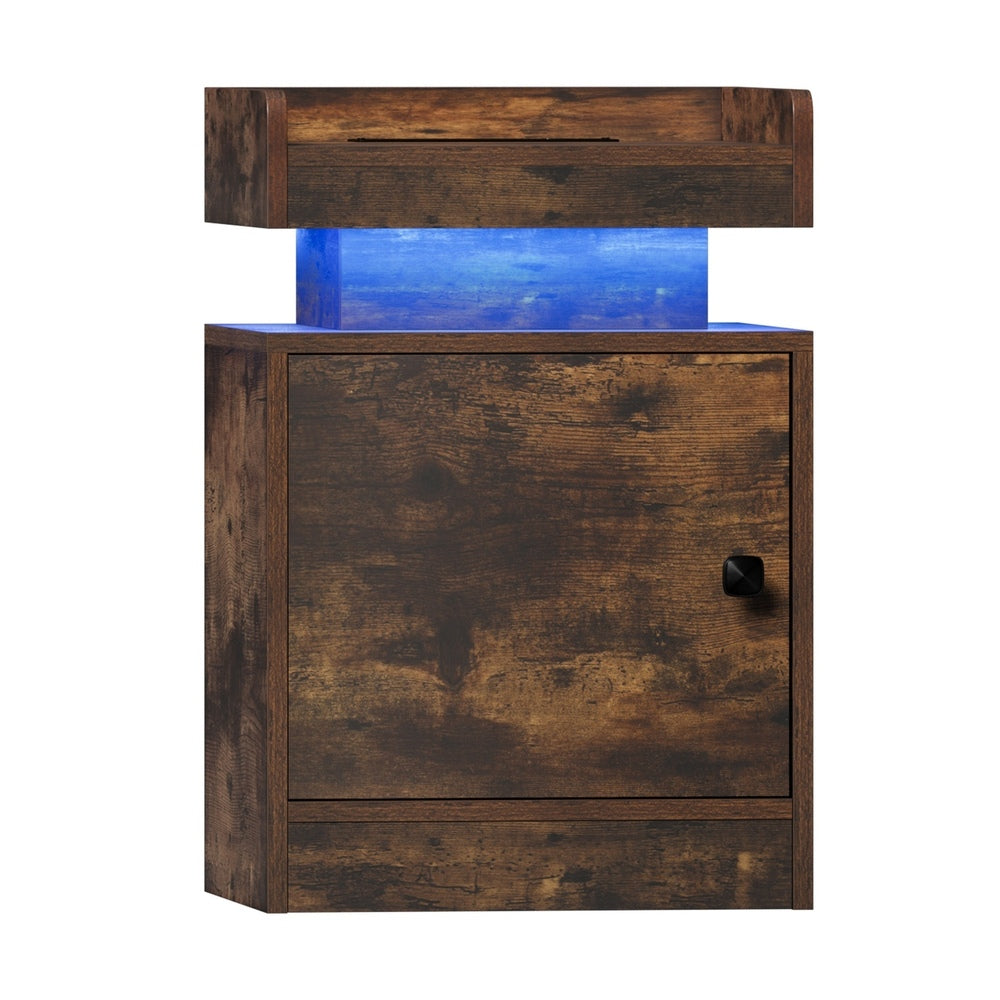 Oikiture 2x LED Bedside Table USB Charging Station Natural