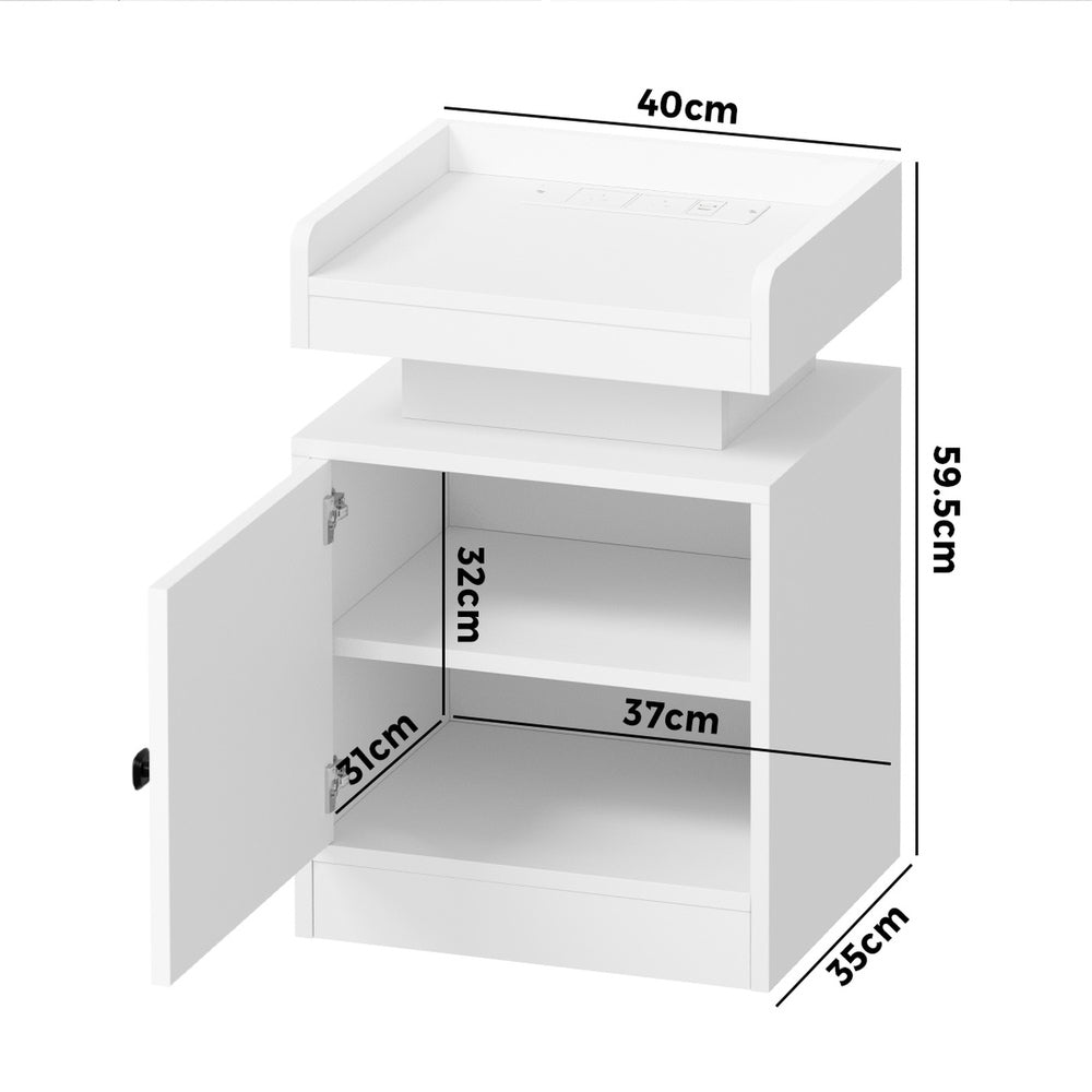 Oikiture LED Bedside Table USB Charging Station White