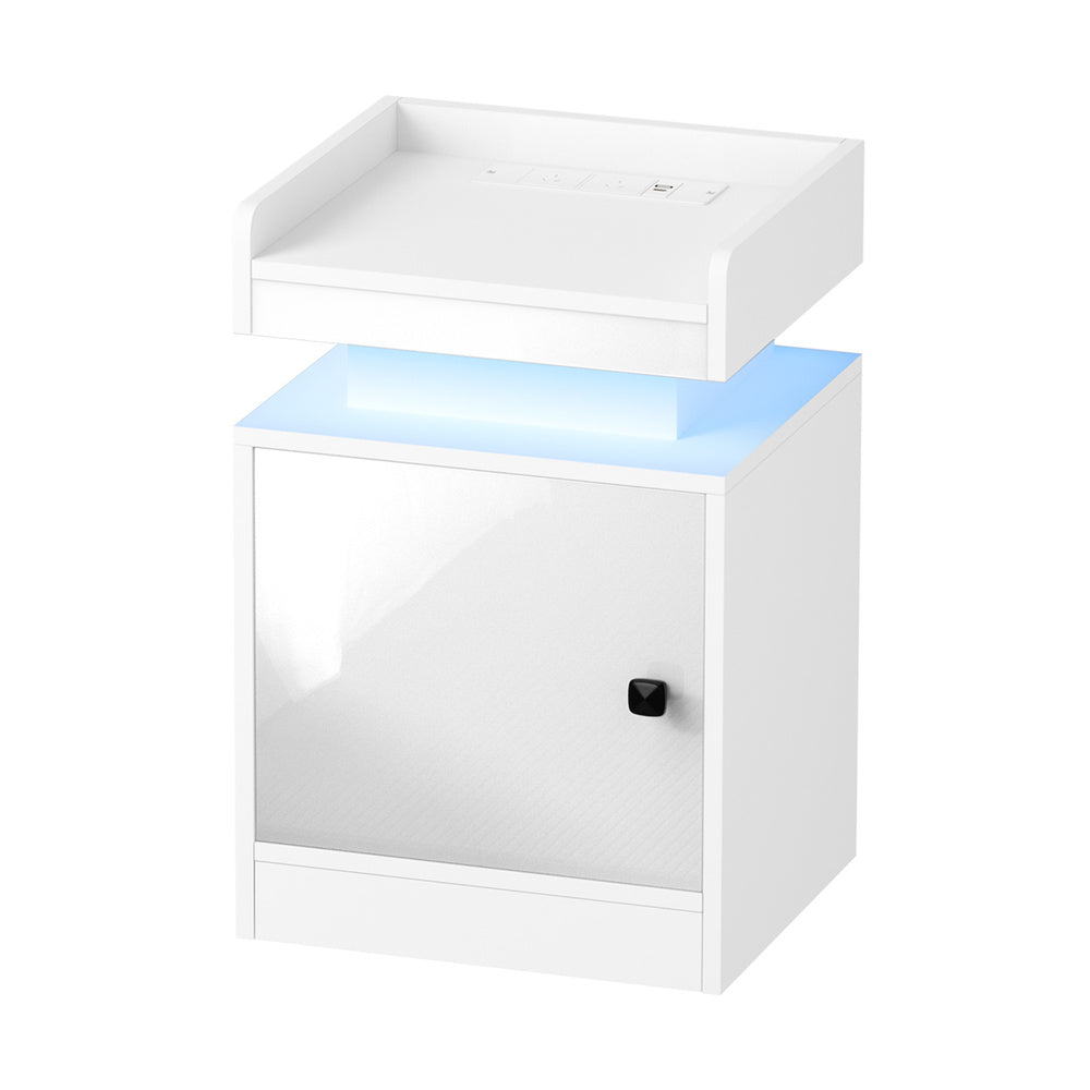 Oikiture LED Bedside Table USB Charging Station White