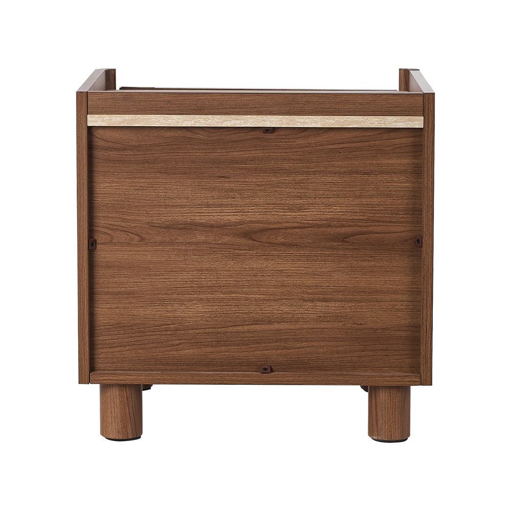 Oikiture Bedside Table 2 Drawer Nightstand Handle-Free Storage Walnut