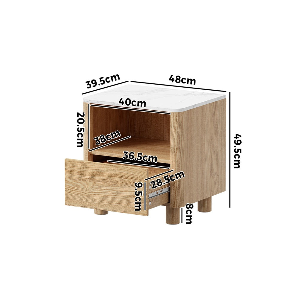 Oikiture Bedside Table One Drawer Open Shelf Handle-Free Natural