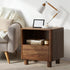 2pc Bedside Table One Drawer Open Shelf Handle-Free Walnut