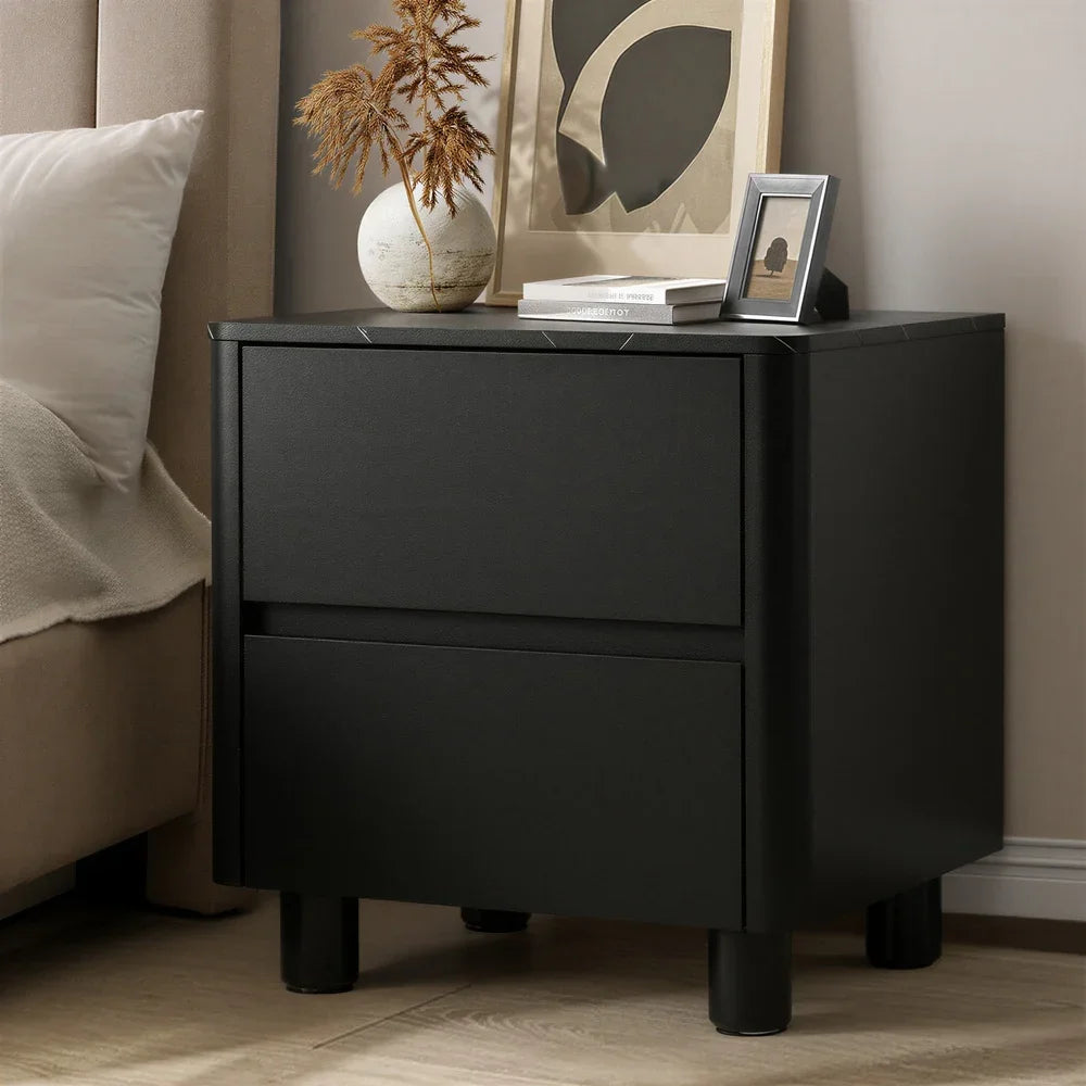 Bedside Table 2 Drawers Storage Cabinet Nightstand Black