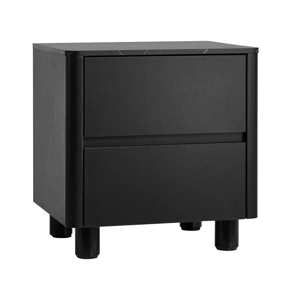 Bedside Table 2 Drawers Storage Cabinet Nightstand Black