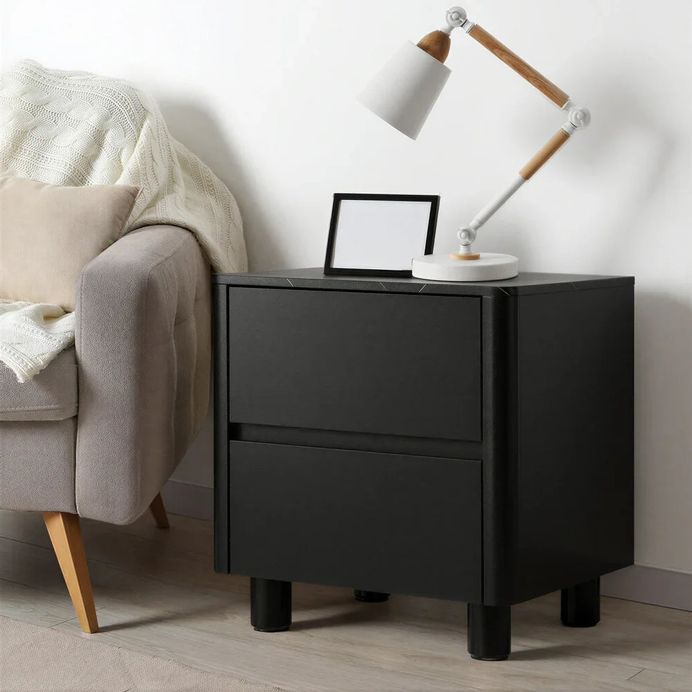 Bedside Table 2 Drawers Storage Cabinet Nightstand Black