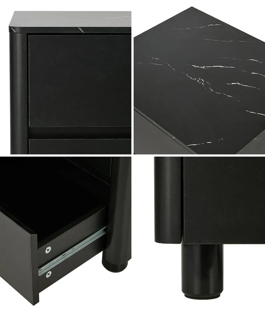Bedside Table 2 Drawers Storage Cabinet Nightstand Black