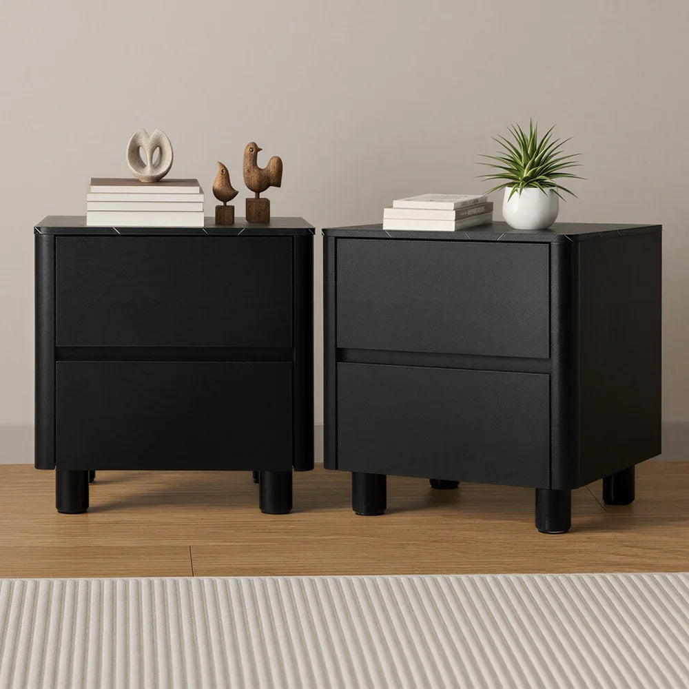 2x Bedside Table 2 Drawers Storage Cabinet Nightstand Black