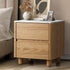 Oikiture Bedside Table 2 Drawers Nightstand Faux Marble Top Natural