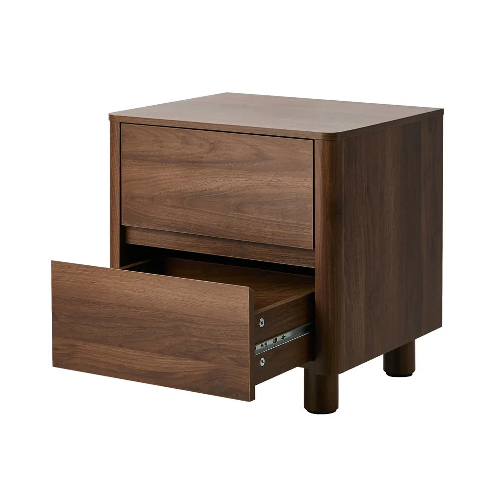 2x Bedside Table 2 Drawers Storage Cabinet Nightstand Walnut