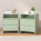 Oikiture 2PC Bedside Tables 2 Drawers Open Shelf Handle-Free Green