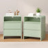 Oikiture 2PC Bedside Tables 2 Drawers Open Shelf Handle-Free Green