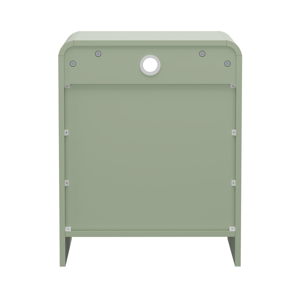 Oikiture 2PC Bedside Tables 2 Drawers Open Shelf Handle-Free Green