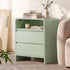 Oikiture 2PC Bedside Tables 2 Drawers Open Shelf Handle-Free Green