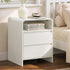 Oikiture Bedside Table 2 Drawers Open Shelf Handle-Free White Nightstand