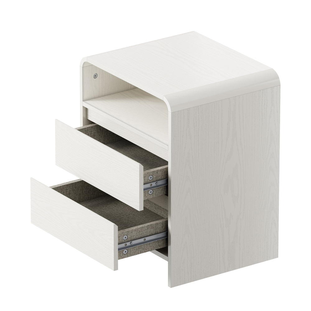 Oikiture 2PC Bedside Tables 2 Drawers Open Shelf Handle-Free White