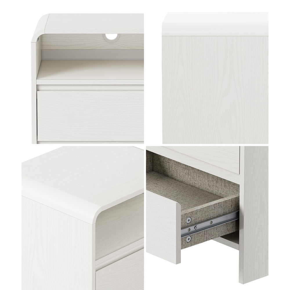 Oikiture Bedside Table 2 Drawers Open Shelf Handle-Free White Nightstand