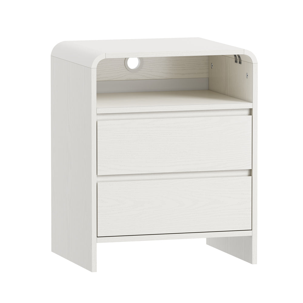 Oikiture 2PC Bedside Tables 2 Drawers Open Shelf Handle-Free White