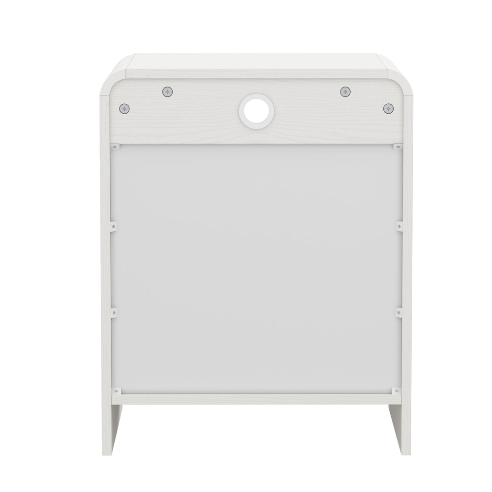 Oikiture Bedside Table 2 Drawers Open Shelf Handle-Free White Nightstand